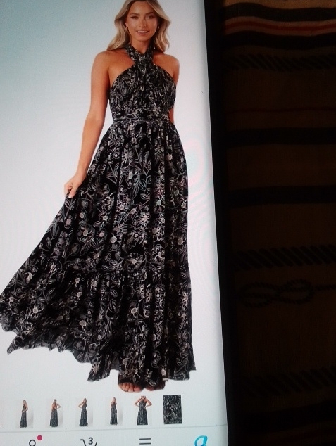 Petal & Pup Black And Gray Floral Halter Maxi Dress